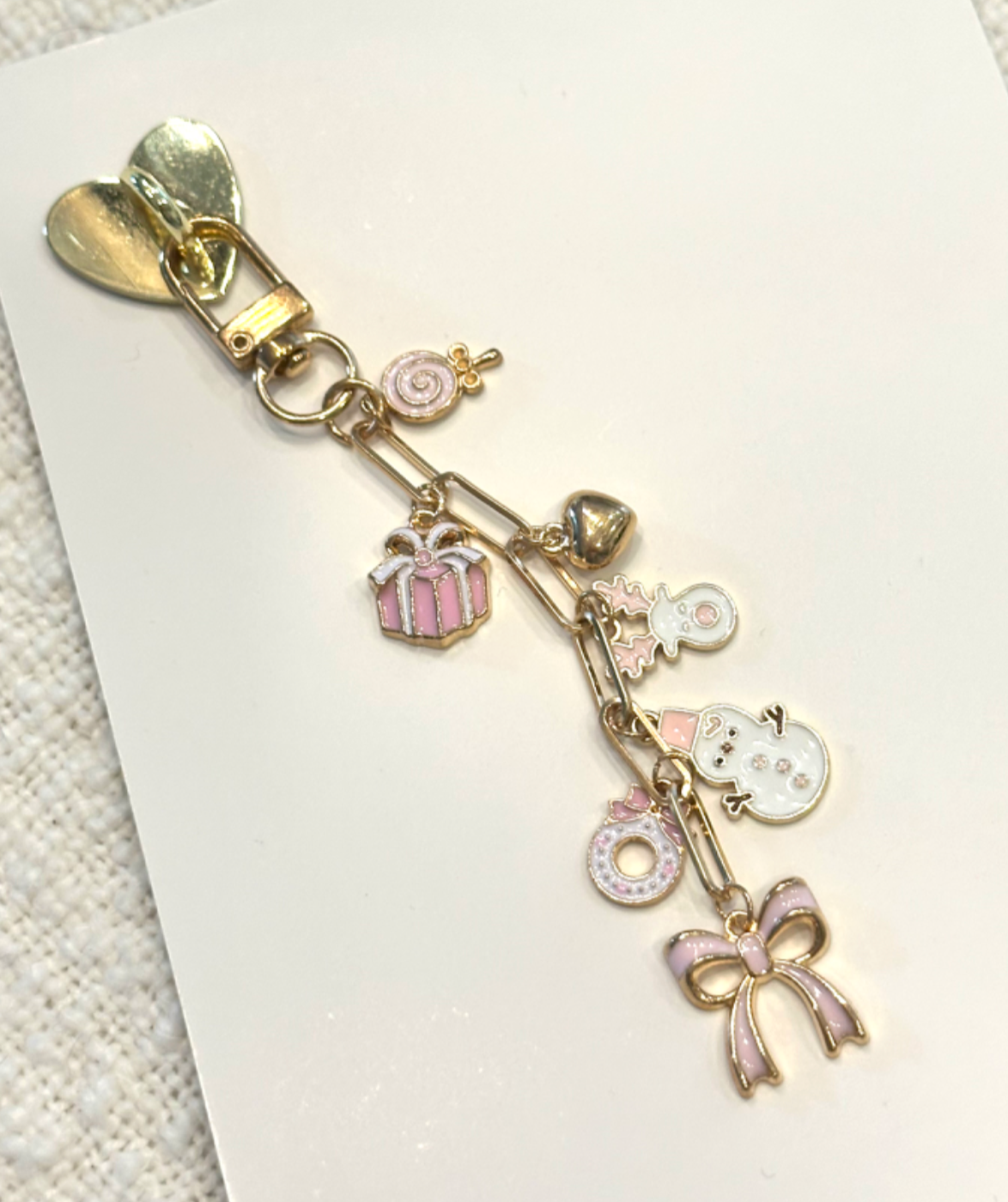 Holiday E-reader Charm Clip-On Dangling Accessory Chain for Kindle Tablet Planner with Heart Adhesive Mount and Whimsical Charms