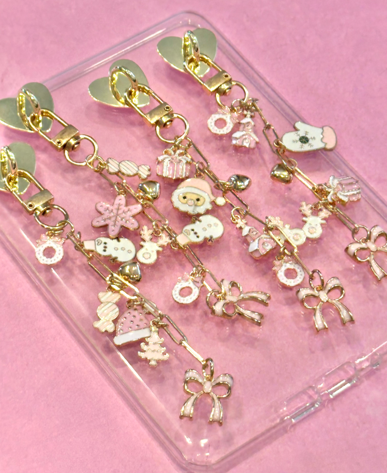 Holiday E-reader Charm Clip-On Dangling Accessory Chain for Kindle Tablet Planner with Heart Adhesive Mount and Whimsical Charms